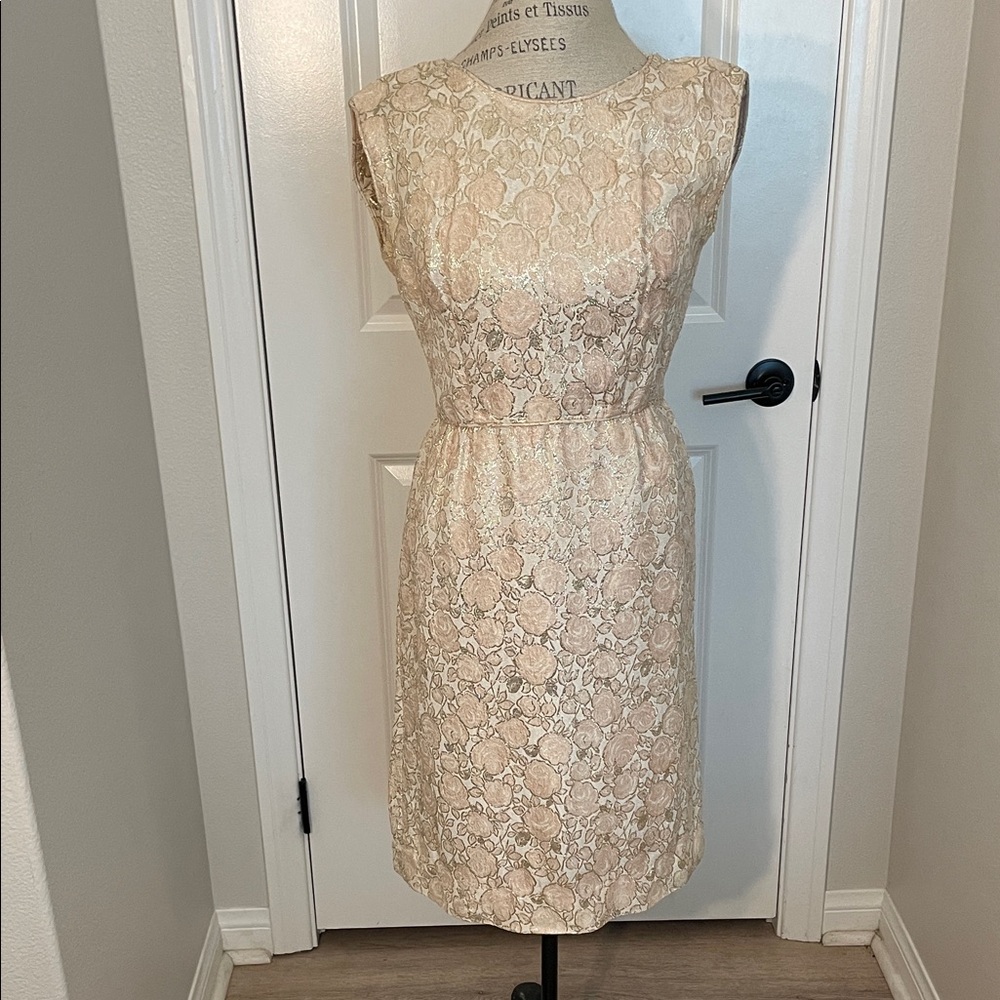 Vintage Cream, Blush, and Gold Midi Dress